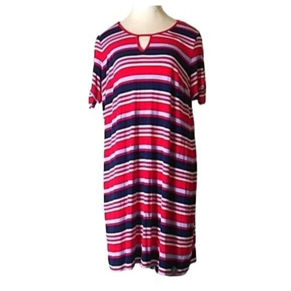 Westport Size Petite XL Dress Stripe Keyhole Front Tie-Knot Split Sleeves - Picture 2 of 9